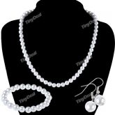 Elegant Pearls & Bracelet & Necklace & Earrings Jewelry Set